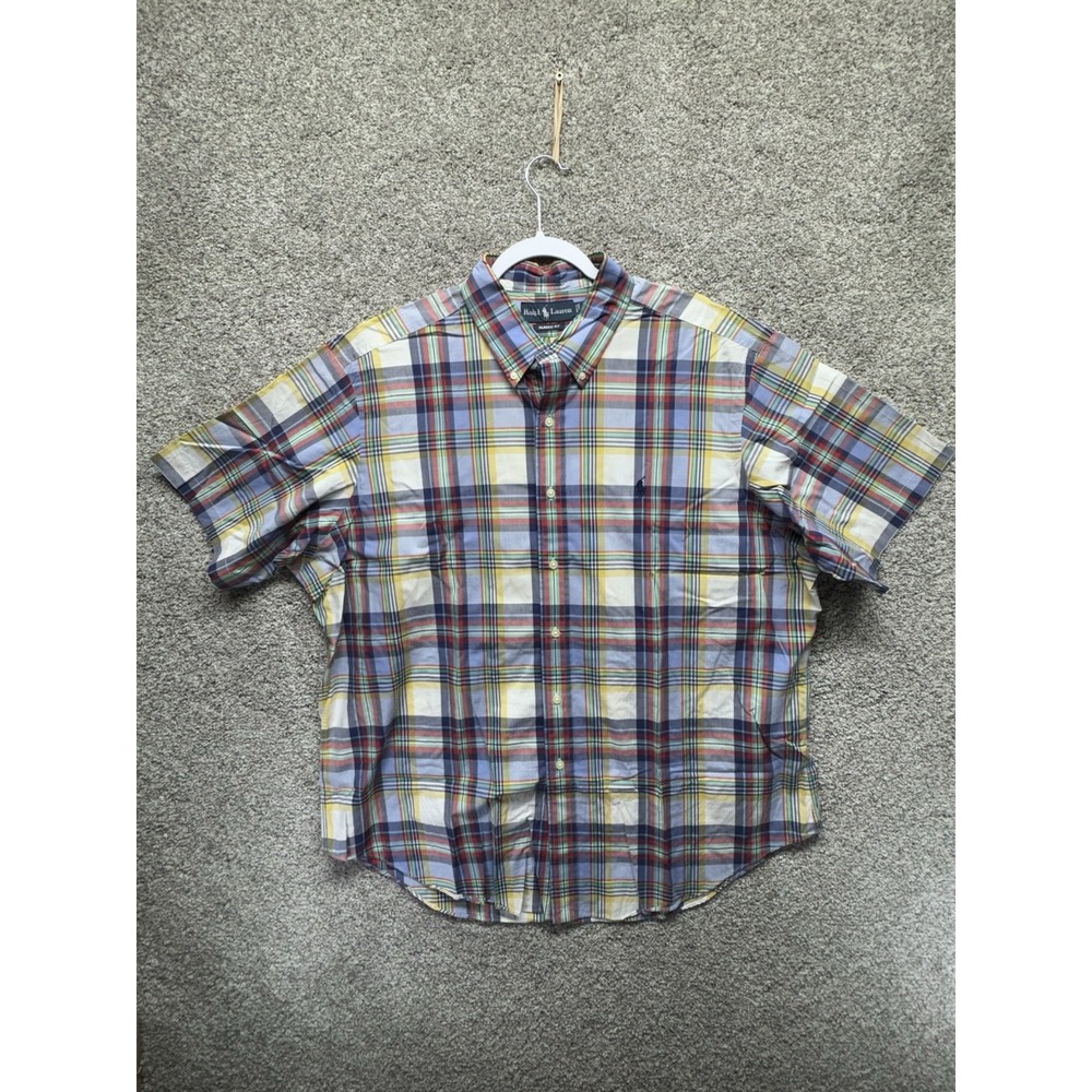 Polo Ralph Lauren Classic Button Shirt Mens XXL Colorblock‎ Multicolor Plaid VTG